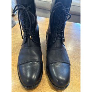Rachel Zoe Women Black Leather Georgia Lace Up Tall Boots Size 8.5 M Rare